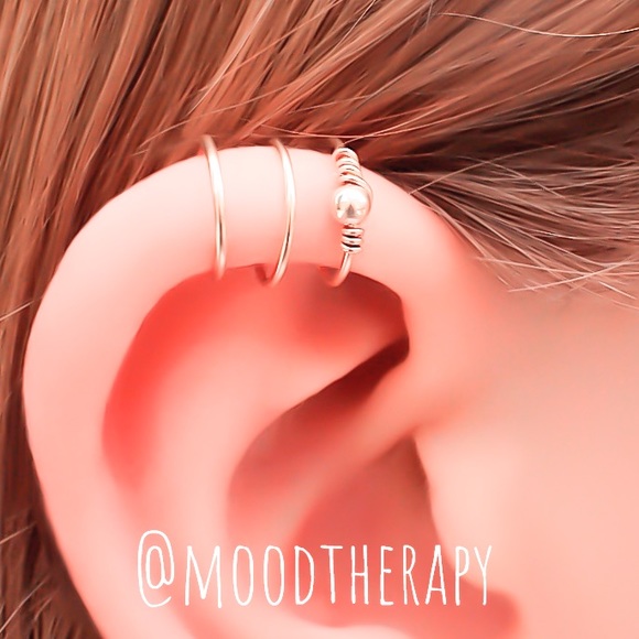 Triple Wrapped Fake Cartilage Upper Ear Cuff Helix Faux Cheater Clip On Earring - Picture 3 of 7